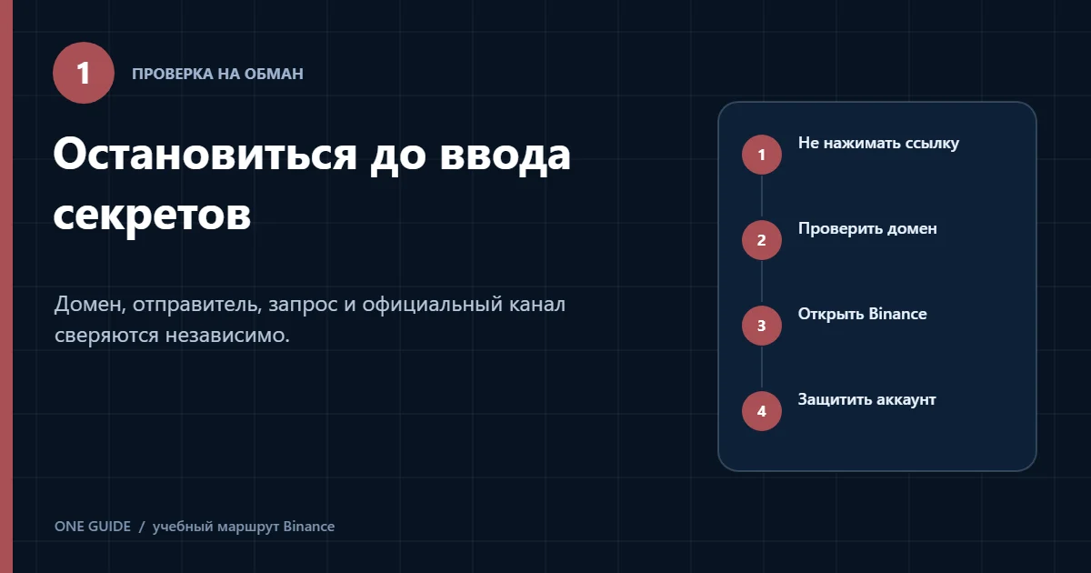 Редакционная схема проверки домена, сообщения и официального канала Binance